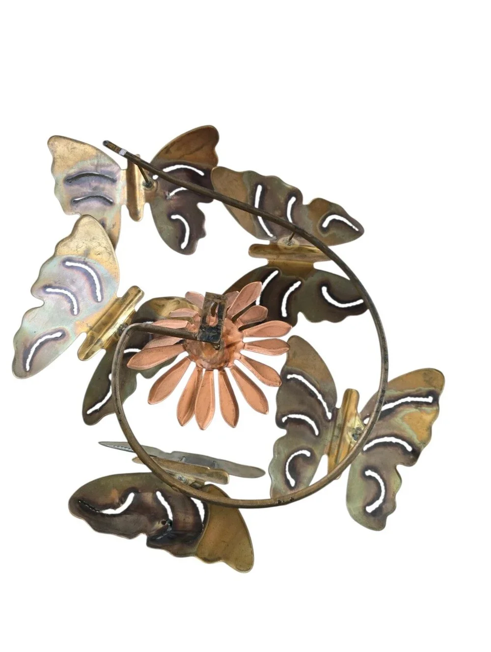 Vintage Brass and Copper Butterfly Flower Wall Sculpture MCM Decor 18” - Picture 5 of 8
